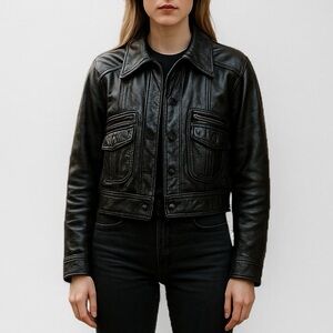 Vintage 70’s Leather Moto Jacket In Black | Size M
